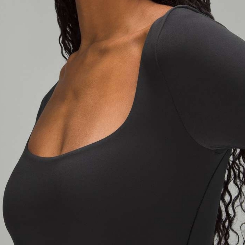 Lululemon Wundermost Ultra-Soft Nulu Square-Neck Long-Sleeve Bodysuit XL Neutral - Picture 3 of 14